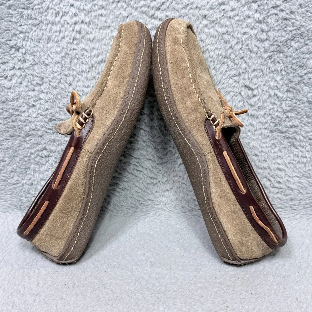 LL Bean Handsewn Slippers Flannel-Lined Mens‎ Size 9 Moccasin Shoes Brown Suede